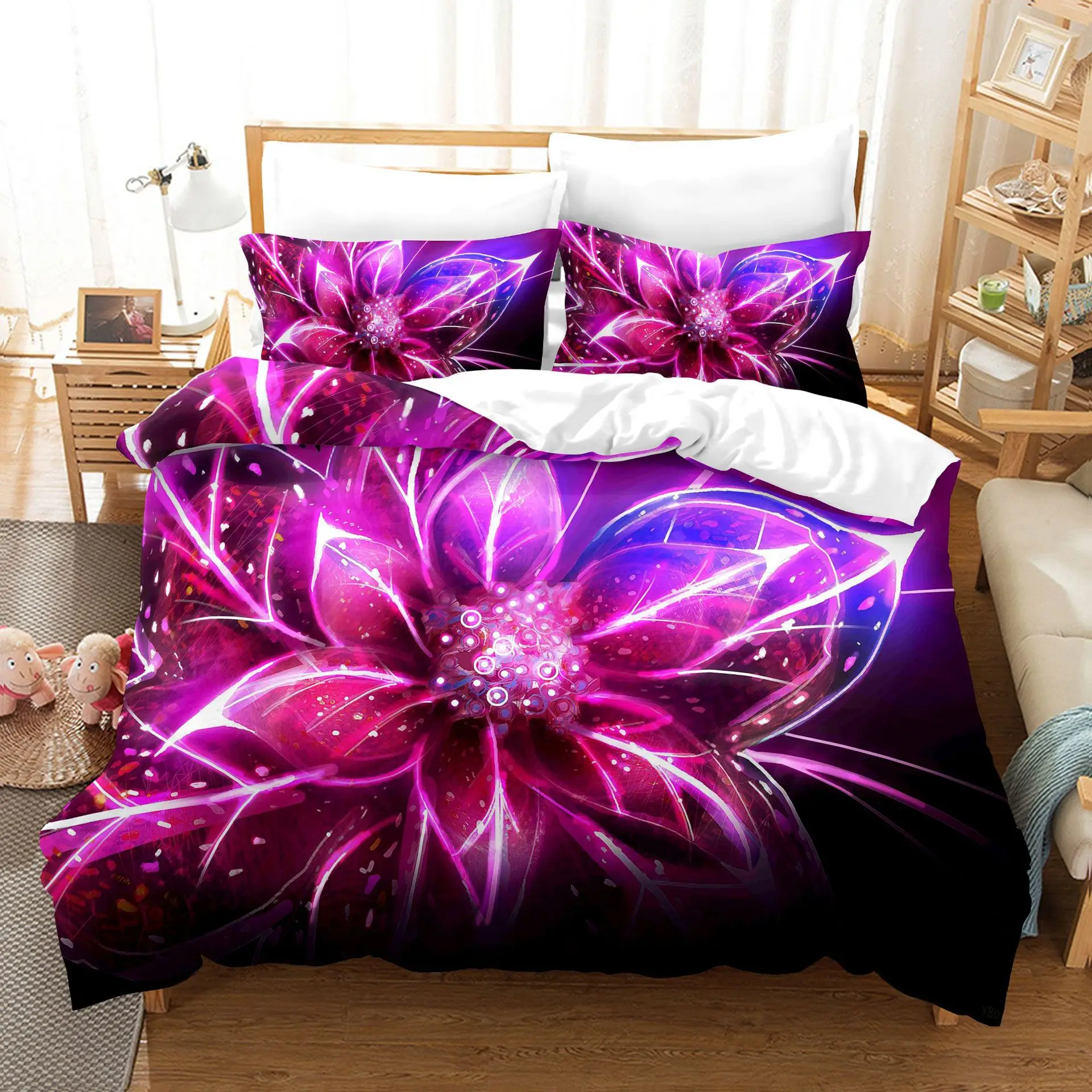 

2021 Fashion 2/3pcs 3d Digital Flowers Printing Duvet Cover Sets 1 Duvet Cover + 1/2 Pillowcases Twin Double Full Queen King