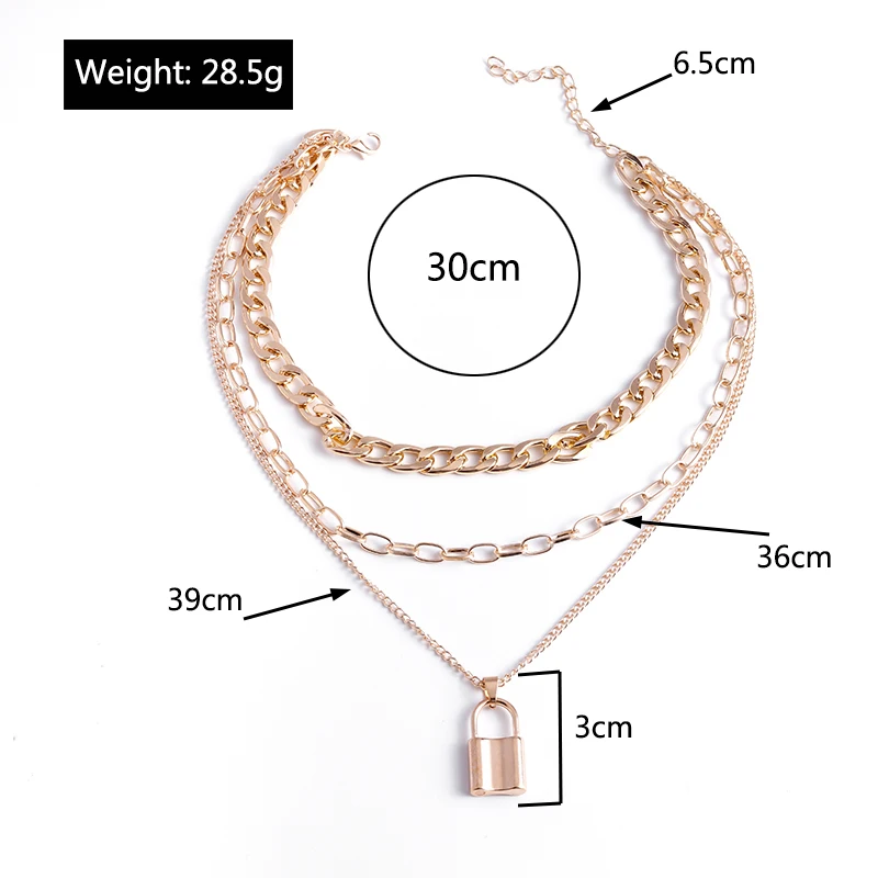 

Punk Metal Lock Necklaces for Women Modern Gold Silver Color Multi-Layer Chain Necklace Hiphop Rock Jewelry Accessories