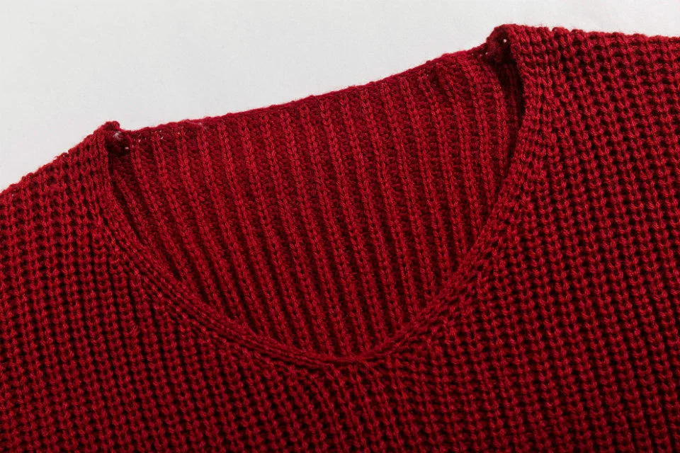 Winter and Autumn Fashion V Neck Fringe Distressed Knitted Female Sweater Long Sleeve Frayed Pullover Women | Женская одежда