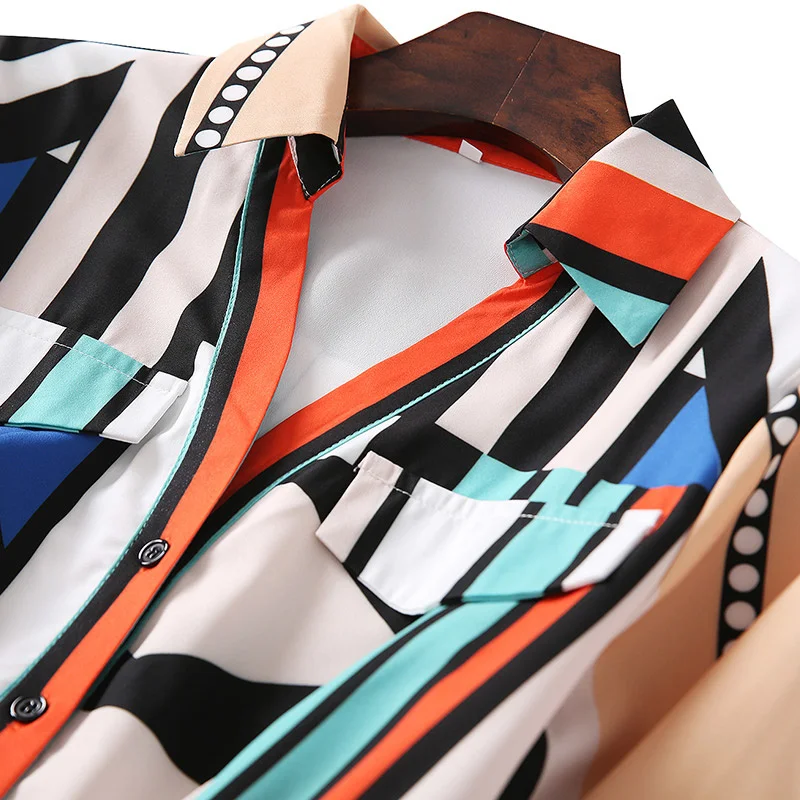 

Runway Summer New Women'S Dress Fashion Casual Holiday Party Gorgeous Print Folds Skirt Tail Shirt V-Neck Long Sleeve Midi Dress