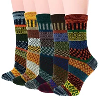 vintage boot socks 5 pairs colorful soft thick comfort casual cotton warm wool crew winter socks