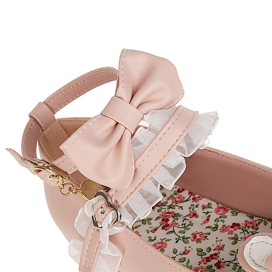 Women Lolita Cosplay Shoes with Cute Ears Peals Cross Strap Block Heel Mary Jane Lace Pumps 2021 Spring Summer Autumn New