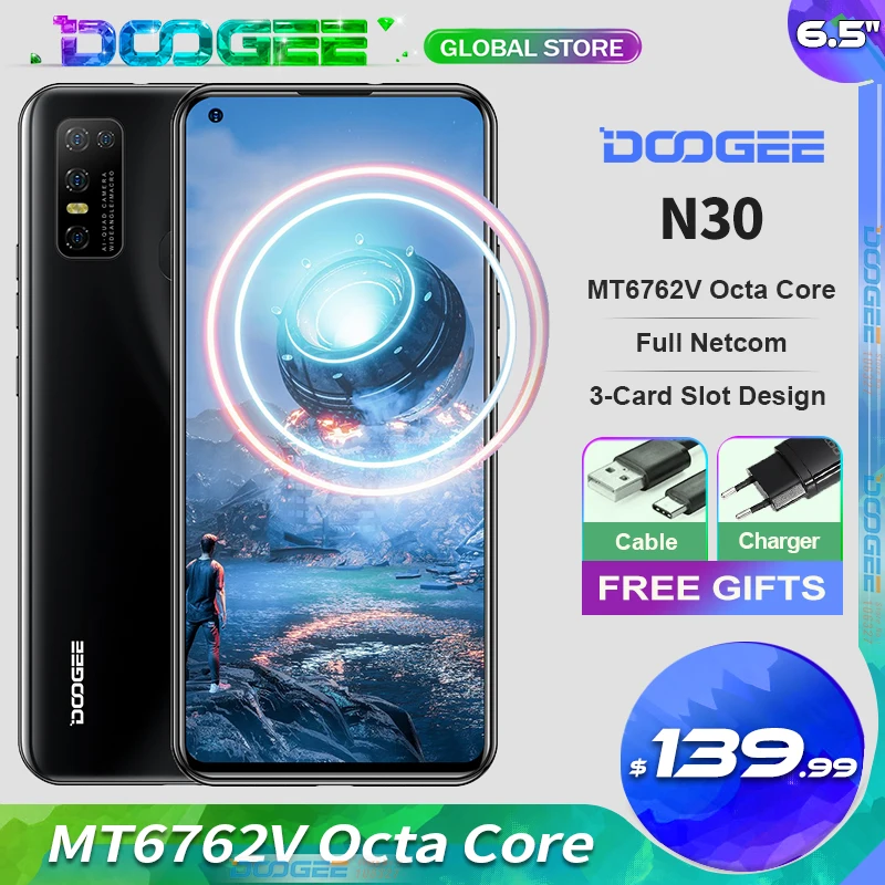 Doogee N30 смартфон с 5 дюймовым дисплеем четырёхъядерным процессором MT6762V 6 55 мАч 16 Мп