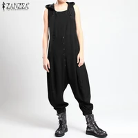 fashion zanzea summer sleeveless jumpsuits women hoodies rompers casual drop crotch harem pants solid overalls hooded trousers 7