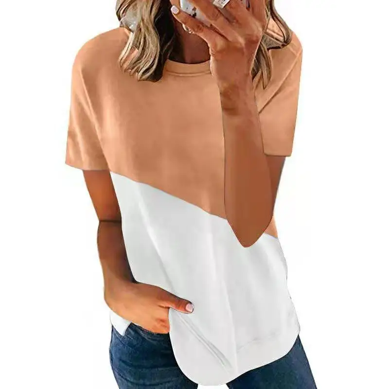 

Women's summer contrast printing round neck short-sleeved shirt T-shirt women