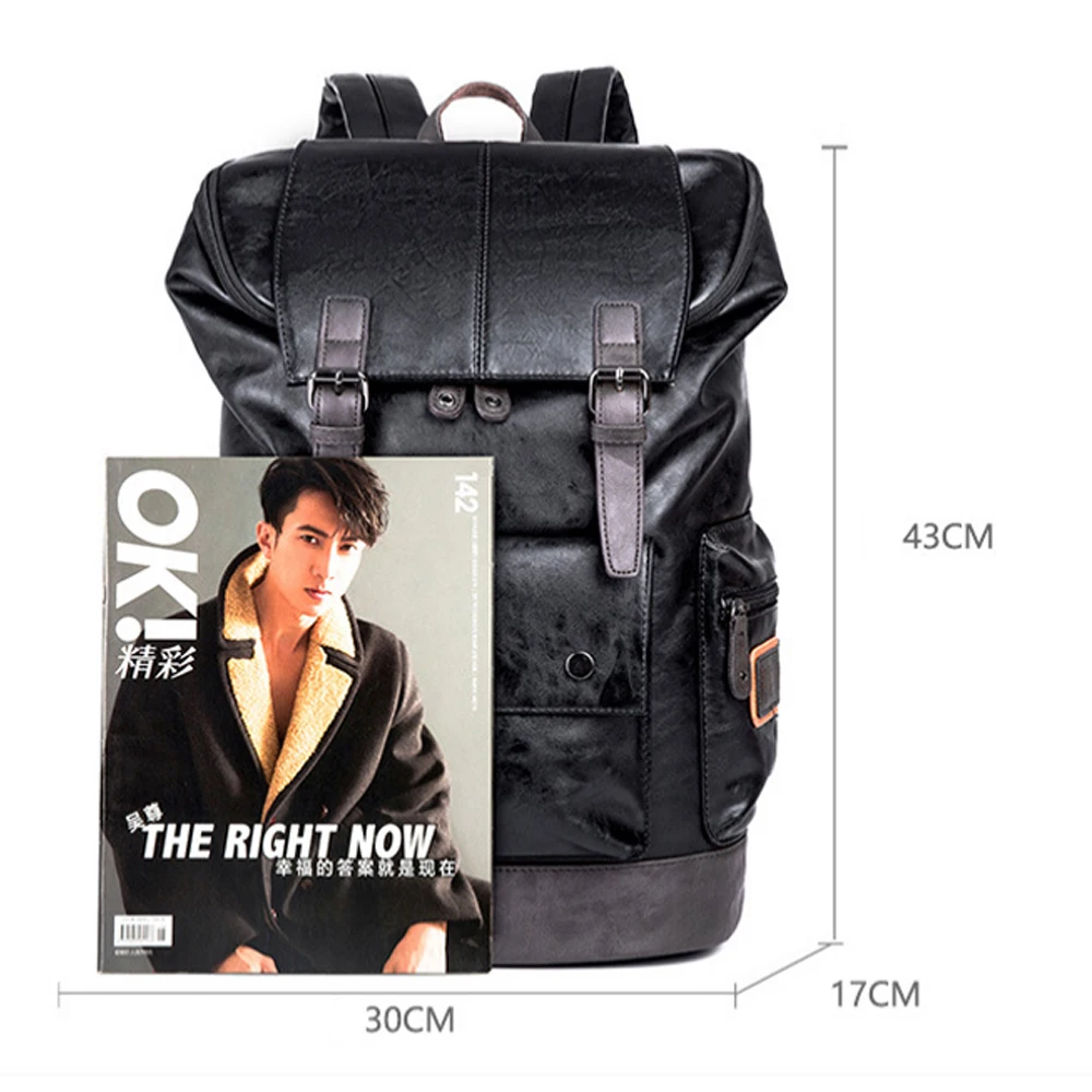 

Men High Quality PU Leather Backpacks Male Large Capacity Travel Rucksack Waterproof Laptop Bag Retro Black School Bags XA717ZC