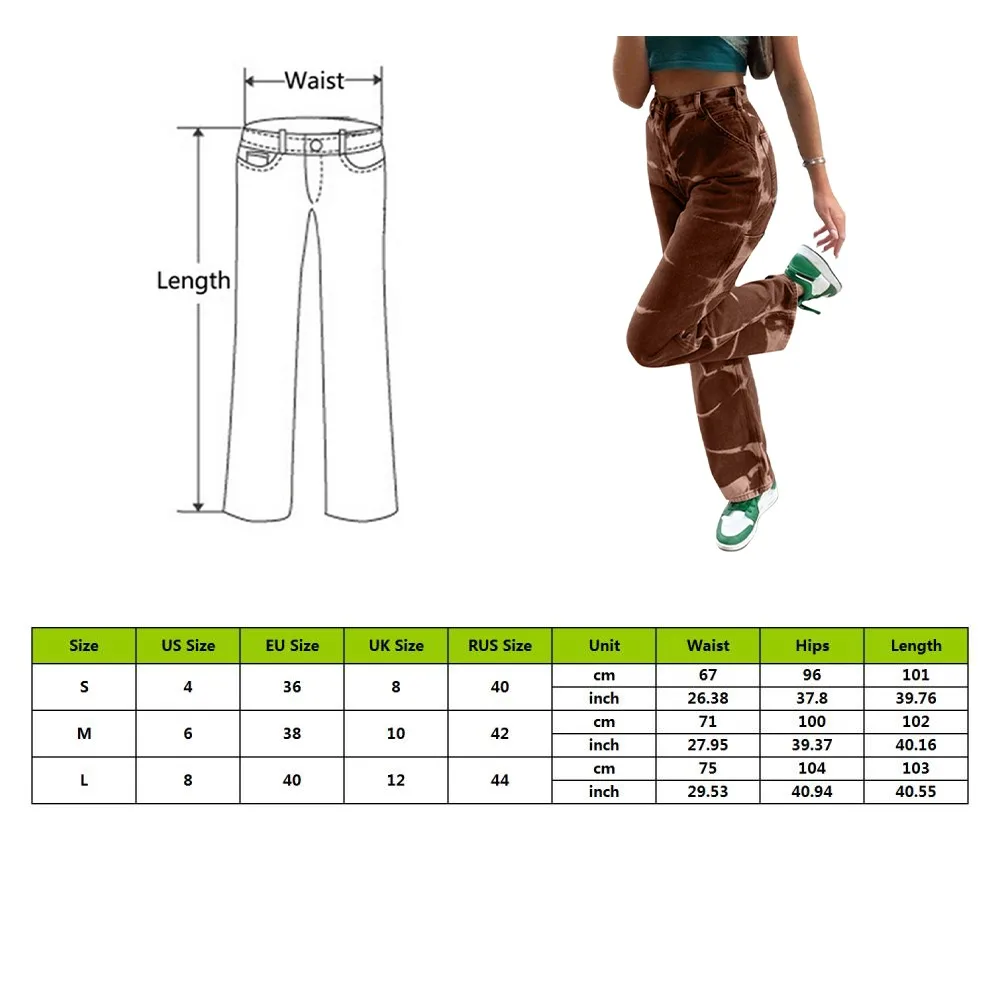 

2021 Baggy Jeans Tie Dye Print Joggers Women Streetwear Vintage Aesthetic Straight Denim Pants Tie Dyed Skinny High Waist Jeans