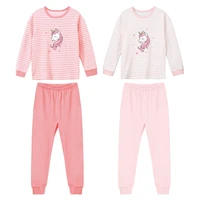 spring autumn kids pajamas for girls clothes set cotton sleepwear long sleeve striped cute cartoon t shirt tops with pants sets