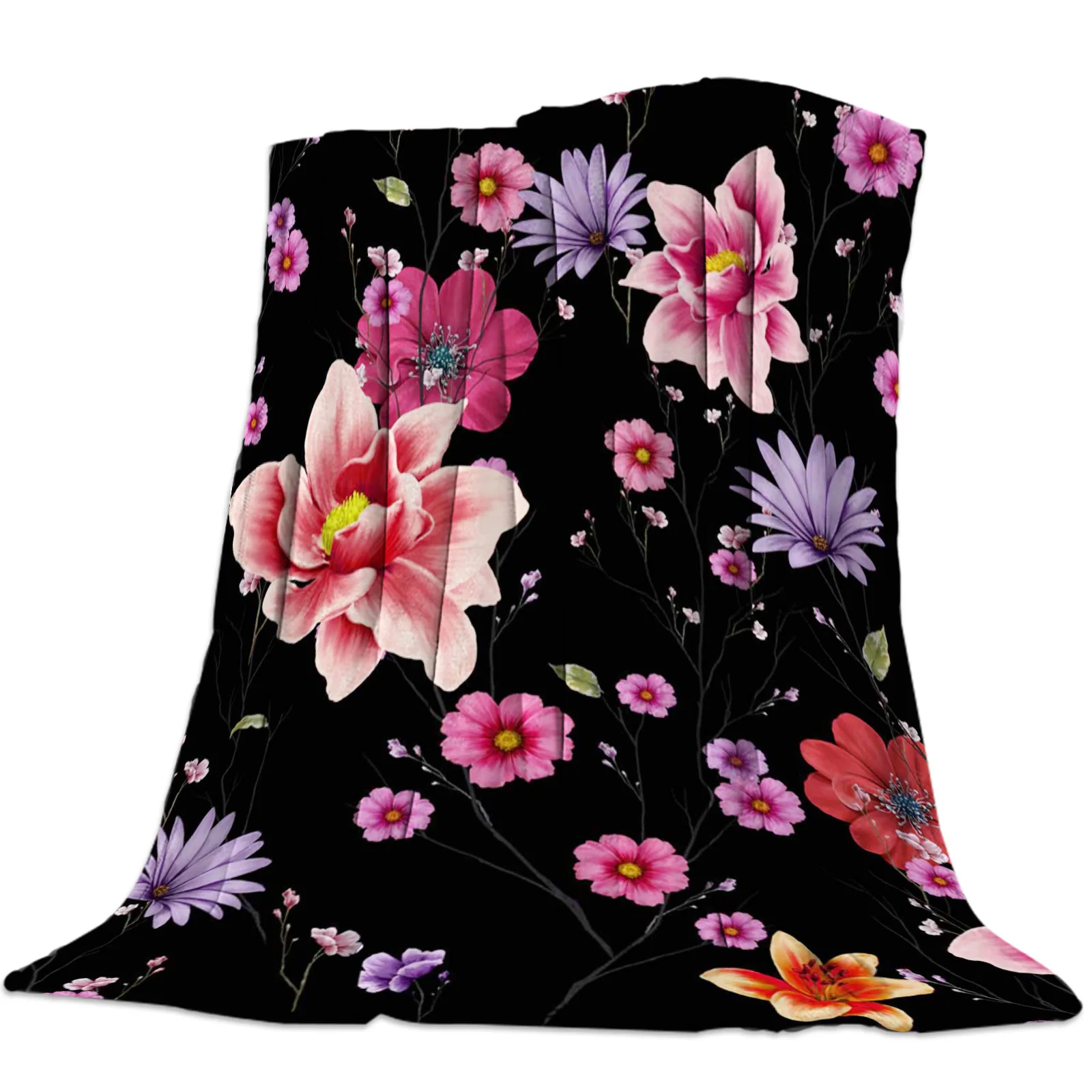 

Plant Red Flower Watercolor Throw Blanket Portable Soft Sofa Blanket Warm Microfiber Flannel Blankets for Beds