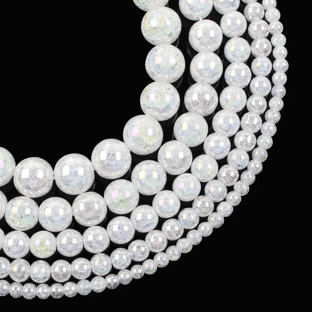 15&quotStrand Smooth White AB Round Cracked Crystal Stone Beads Loose Spacer For Jewelry Making Bracelet Neck 6-12mm | Украшения и
