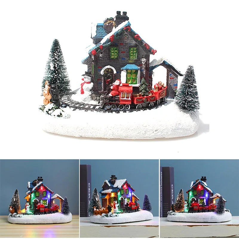 

Newly Christmas Luminous Snow House with Colorful Lights Resin Battery Powered Durable Christmas Decorations Gift
