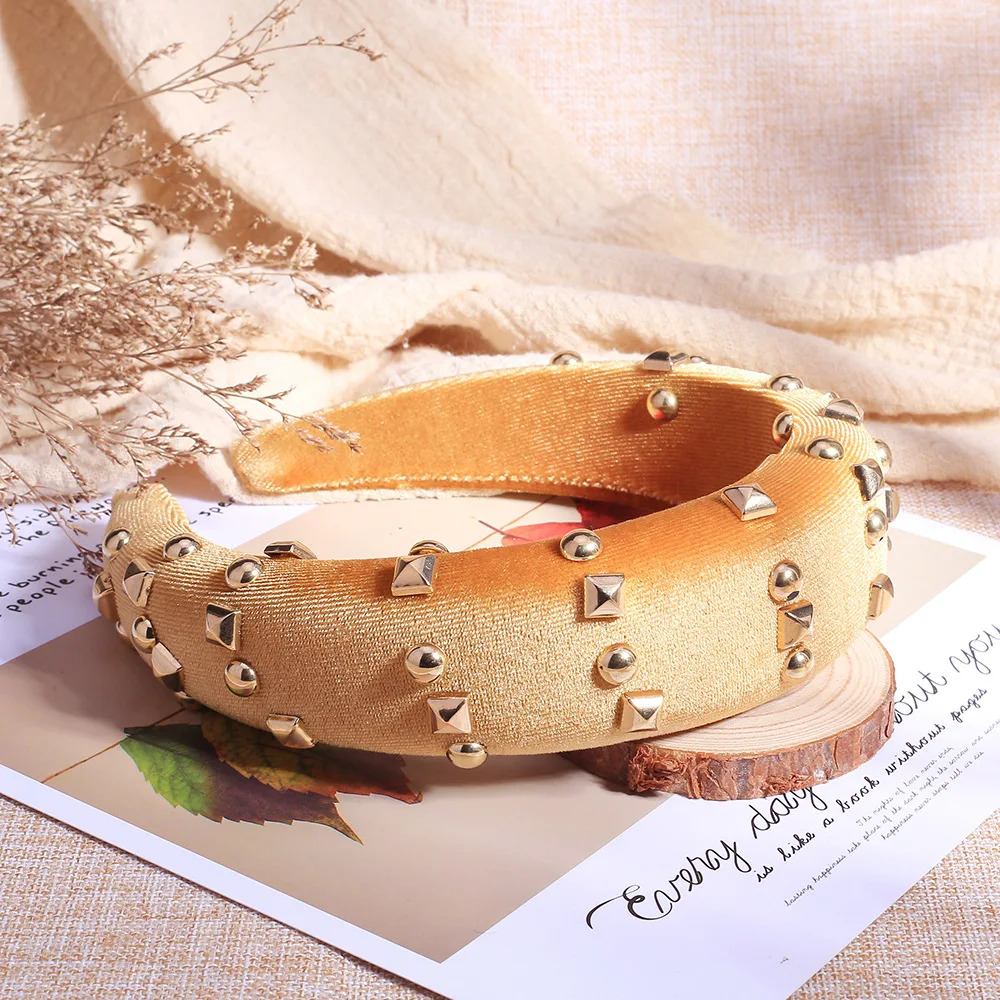 

Velvet Gold Stud Padded Headband for Women Solid Color Sponge Hairband Women Hair Accessories Hair Band