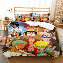 Juego de ropa de cama de una pieza, conjunto de funda nórdica con estampado 3D de Luffy, figura de juego de Anime japonés, sin sábanas (4)