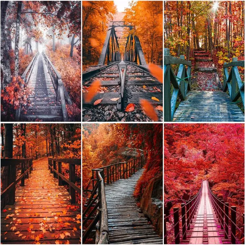 

CHENISTORY 60x75cm Frame Paint By Number For Adults Maple Leaf Scenery Picture By Numbers Acrylic Paint On Canvas Home Decors