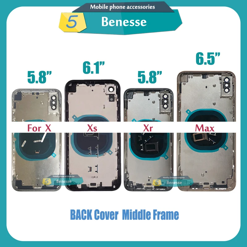 

For iPhone X Xs Max XR Battery Back Cover + Middle Chassis Frame + SIM Tray + Side Key Parts Rear Housing Case Assembly