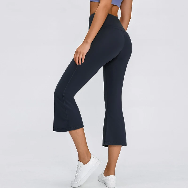 Flared Wide-leg Yoga Pants Fitness Leggings Push up Capri Leggin High Waist Cropped Pant Stretch Slim Workout Trousers Gym Tight