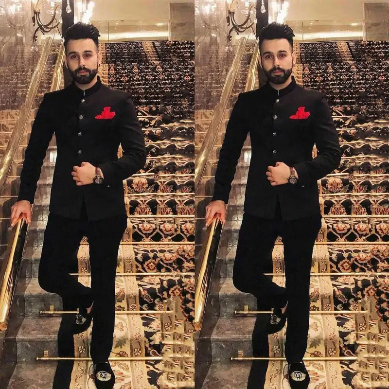 Черные костюмы для мужчин 2019 свадебный смокинг с воротником-стойкой