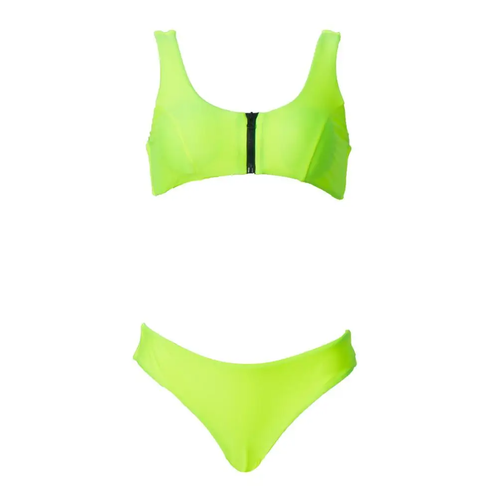 Сексуальный купальник для девочек флуоресцентный зеленый однотонный бикини