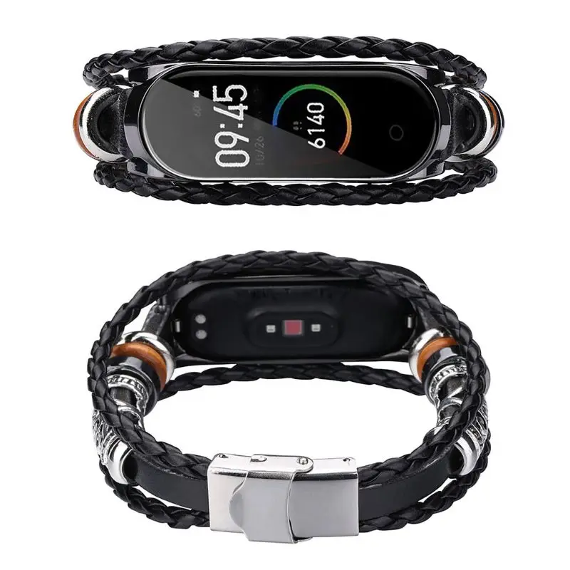 Браслет плетеный для Xiaomi Mi Band 4/3 винтажный сменный ремешок с металлической
