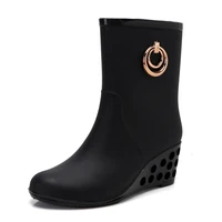 fashion wedge heel rain boots women pvc gumboots side zipper waterproof rubber shoes adult water boots outdoor