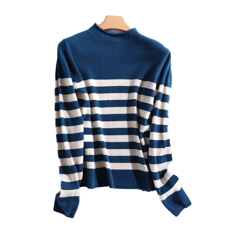 

Cashmere Striped Sweater Women knitted Winter Warm O-Neck Long Sleeve Ladies Autumn Jumper 100% Merino Wool Sweater Pullover