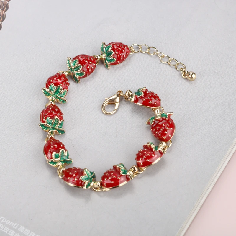 Kawaii Shine Crystal Red клубничный Шарм браслет браслеты милые эмалевые для женщин