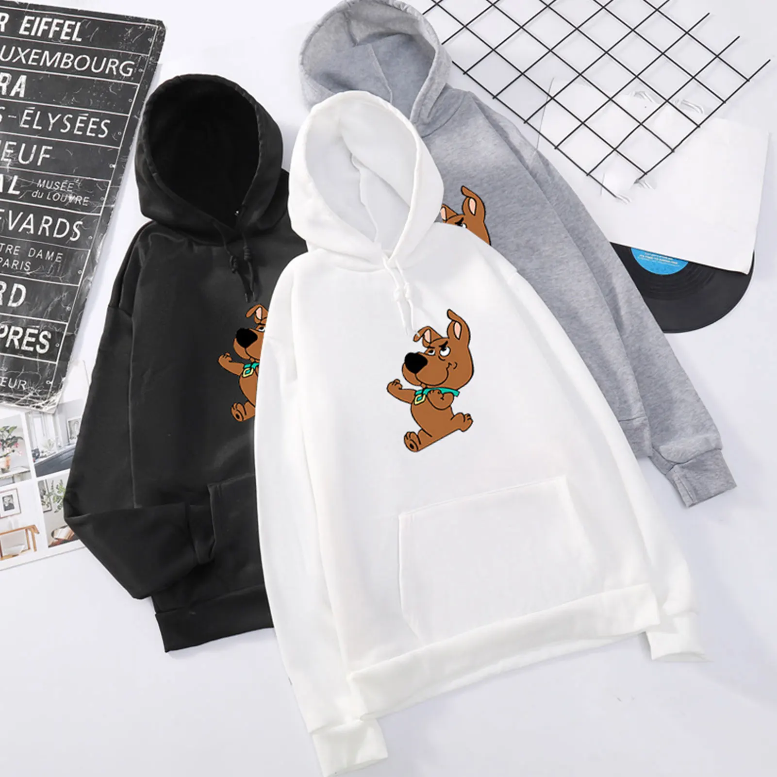 2020 Autumn Women's Hoodie Cartoon Puppy Print Hoodie Winter Clothes Women Oversize Streetwear Female Pockets Casual Sweatshirts