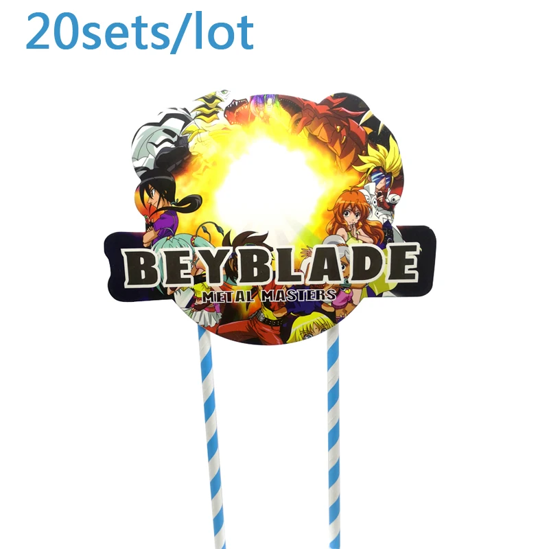 

20sets/lot Beyblade Brust Theme Birthday Events Party Decorations Cupcake Toppers Happy Baby Boys Shower Cake Flag With Straws