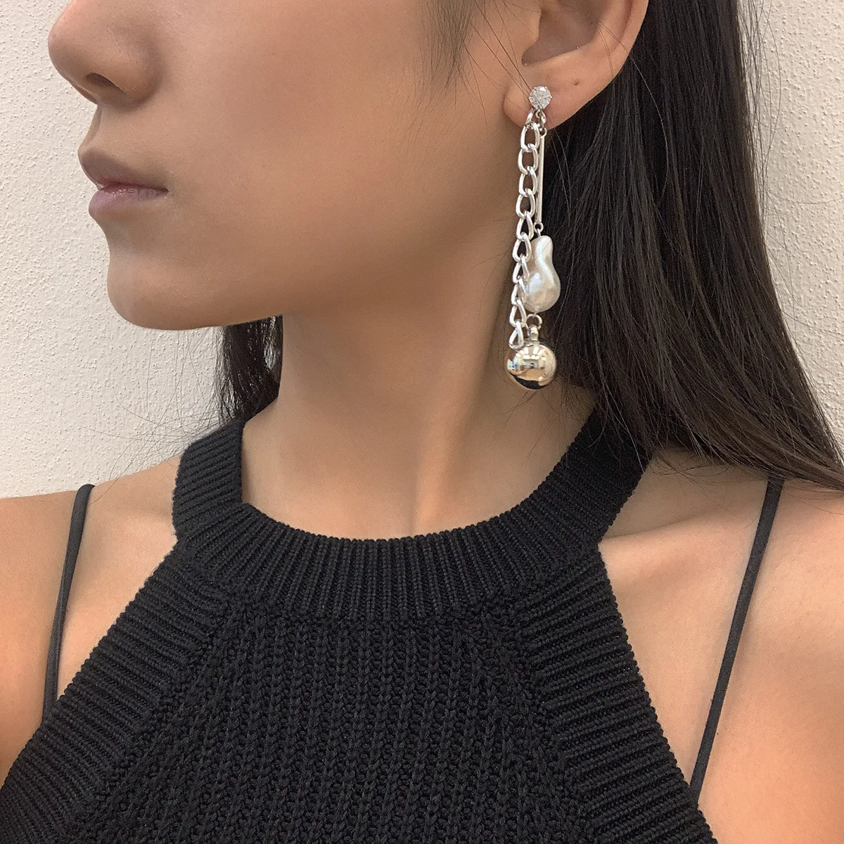 

Многослойная цепочка, Длинная кисточка, барочный жемчуг/сплав, подвеска, серьги для женщин, корейская бижутерия, модные Эффектные серьги