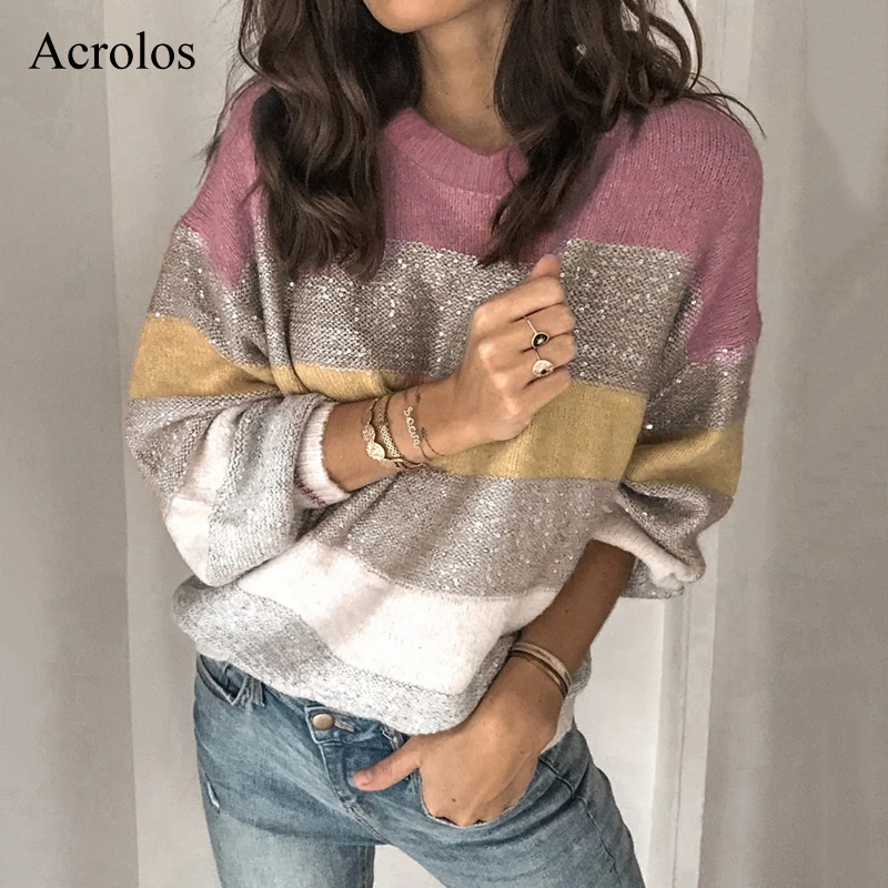

Striped Sweater Women 2020 Autumn Winter Woman Pullovers Sweaters Casual Knitted Jumper Fashion Warm Female Knitwear Sweaters
