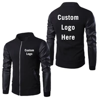 custom logo jackets coat autumn winter men fashion slim zipper long sleeve warm baseball leather jacket costume