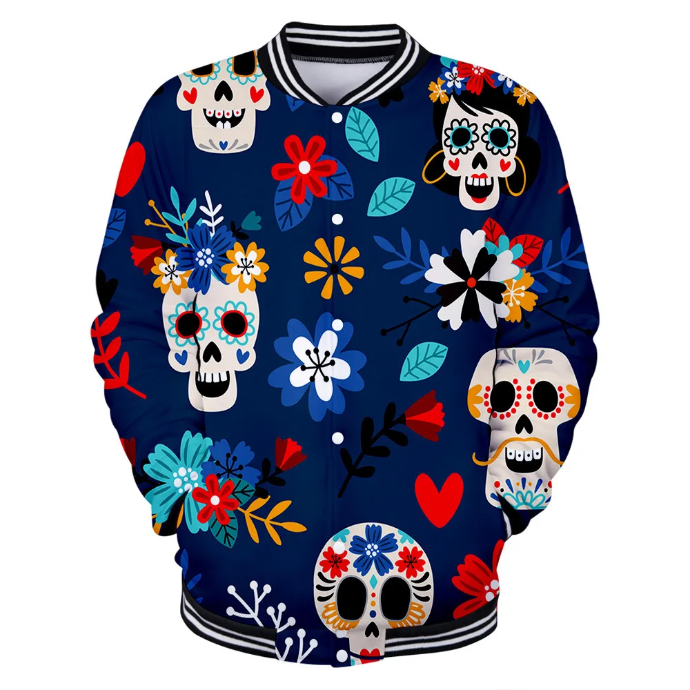 Мужская бейсбольная куртка с 3d-изображением дня мертвецов и черепа куртка-бомбер