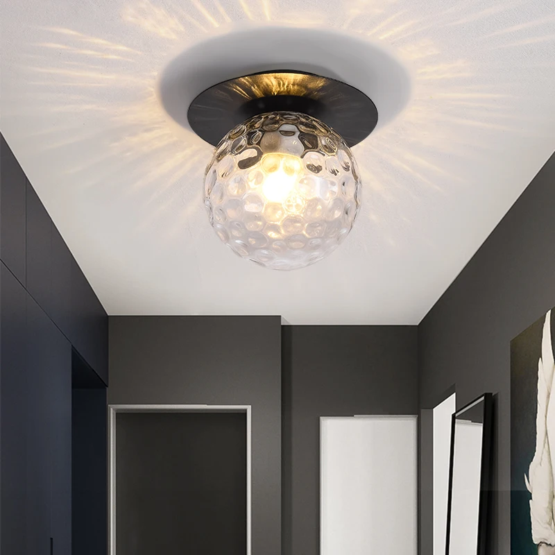 $28.97 Modern Luxury Round Glass Ceiling Lamp Black Gold Metal LED E27 Ceiling Lights for Hallway Corridor Entrance Aisle Illuminaire
