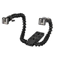 foleto flexible dual arm adjustable bracket hot shoe flash bracket mount holder for canon pentax macro shot camera accessories