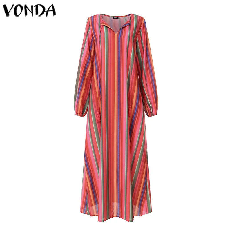 Женское богемное длинное платье VONDA повседневные свободные праздничные платья в