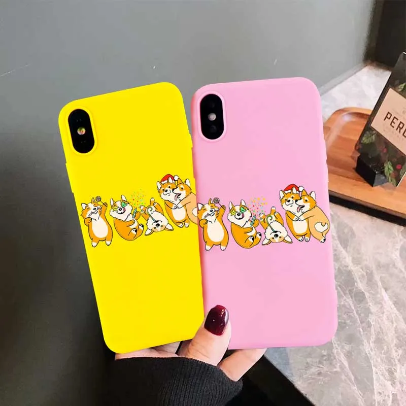Cute Christmas Phone Covers for IPhone X XS MAX XR 8 7 6s Plus Case Funny Corgi Dog Soft Silicone All-included Back | Мобильные