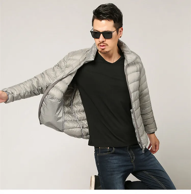 gray Multi-color Winter Fashion Brand Ultralight Duck Down Jacket Men Hooded Streetwear Light Feather Waterproof Warm Coat 4XL - Цвет: gray