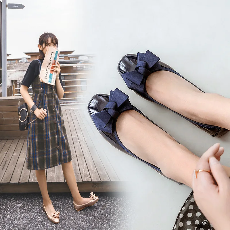 Pointed Toe Women's Flat Shoes Bow Knot Women's Shoes Patent Leather Casual Single Summer Ballet Flat Shoes Women's Casual Shoes