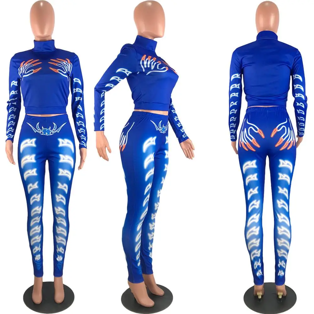 

Autumn 2020 new print sexy nightclub 2-piece fashion slim neck top and trousers women's set