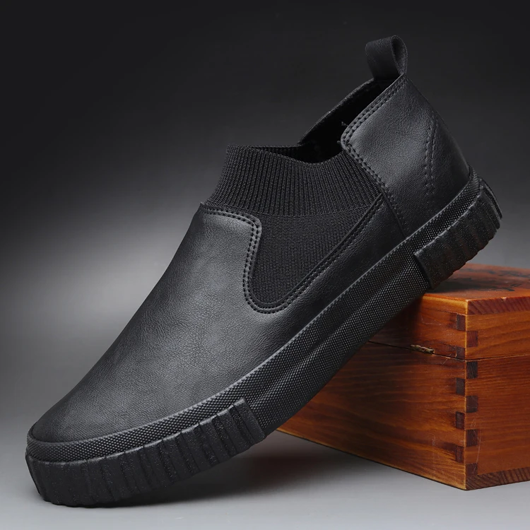 Мужские повседневные кожаные туфли черные дышащие Дизайнерские кроссовки