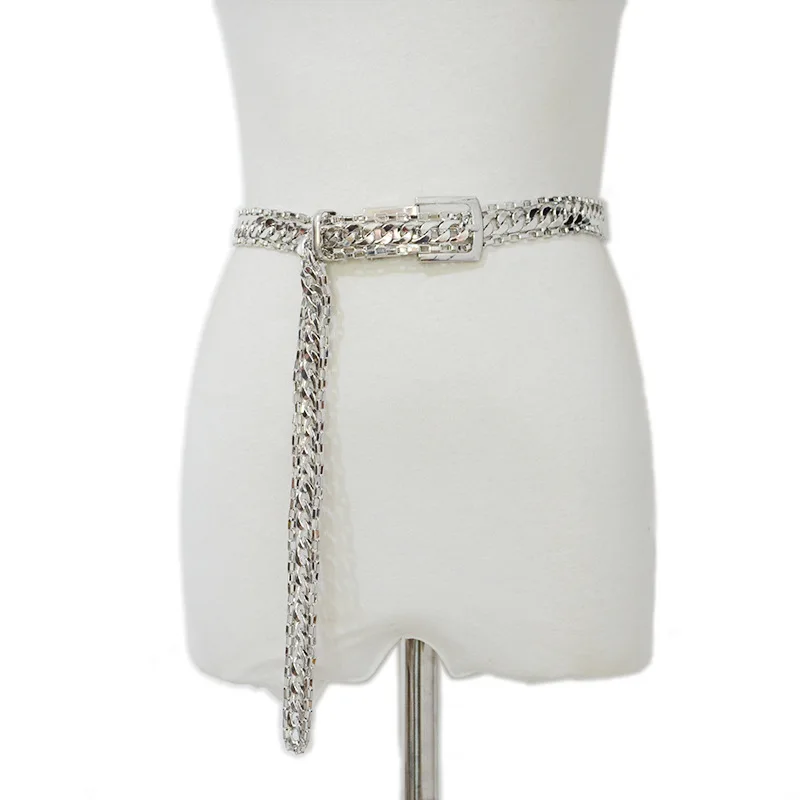 Fashion New Silver Chain Waist Belts Metal Buckle Female Jeans Belts Ladies ceinture femme QZ0111