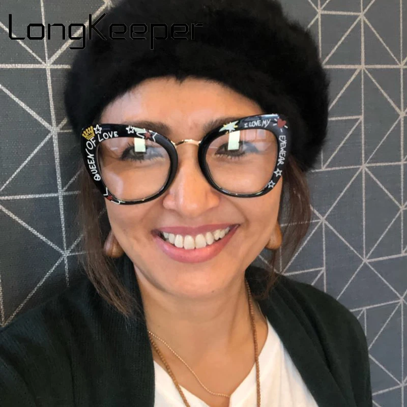 Женские очки в оправе кошачий глаз черные большого размера с прозрачными линзами