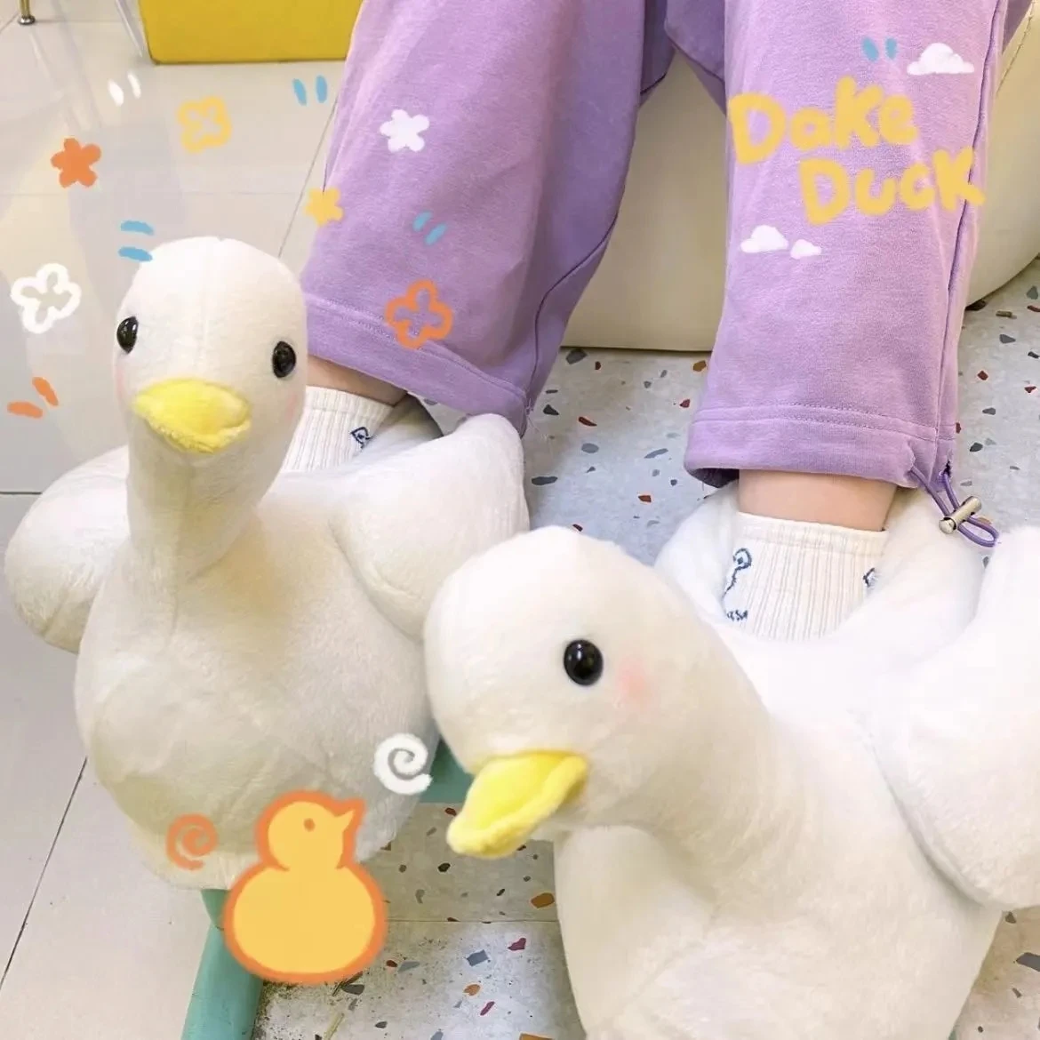 

Cute White Duck Slipper for Women’s Indoor Home High Quality Female Plush Slippers Girls Sister Gifts Kawaii Cute Shoes Slides