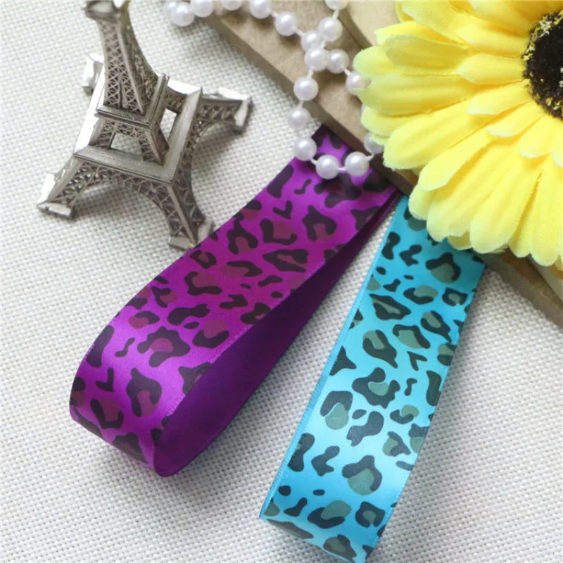 Один ярд синий Леопардовый принт отделка шар лента ткань полиэстер шелковые