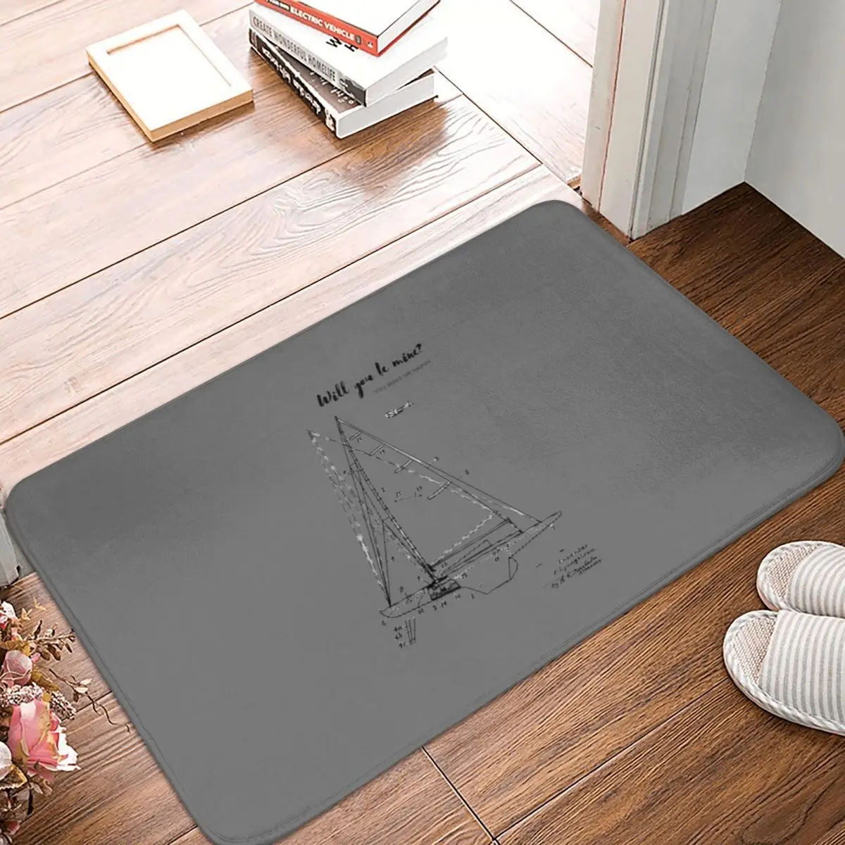 

Sailboat Rigging Patent T Shirt Doormat Carpet Mat Rug Polyester PVC Anti-slip Floor Decor Bath Bathroom Kitchen Living Room
