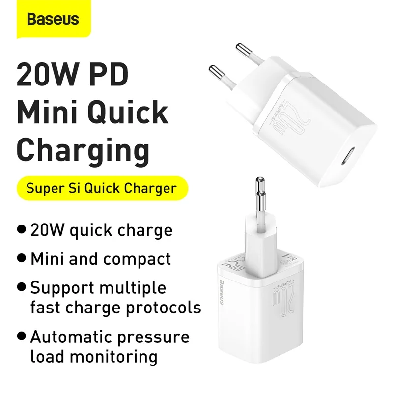 baseus 20w pd mini charger super si quick type c charger for iphone12 11 xs 8 xiaomi se pd3 0 qc3 0 portable travel fast charger free global shipping