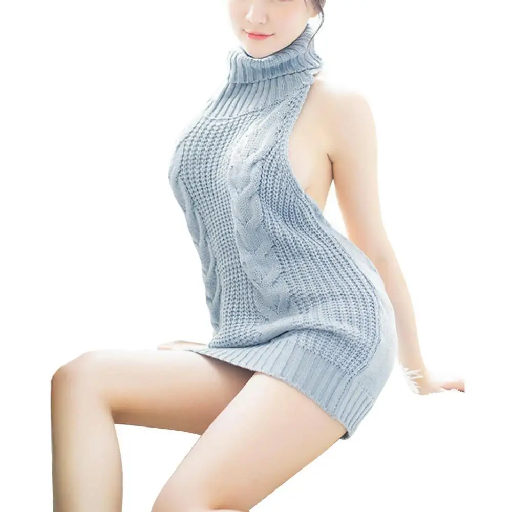 

dresses for women 2021 Sexy Backless Sleeveless Turtleneck Pullover Knit Sweater Cosplay Dress party wear 7 colors vestidos