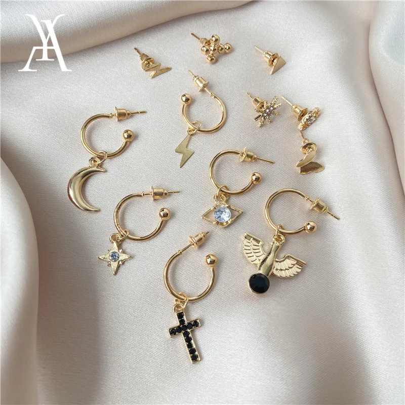 6 шт. серьги подвески в стиле панк со звездами и луной круглые геометрические