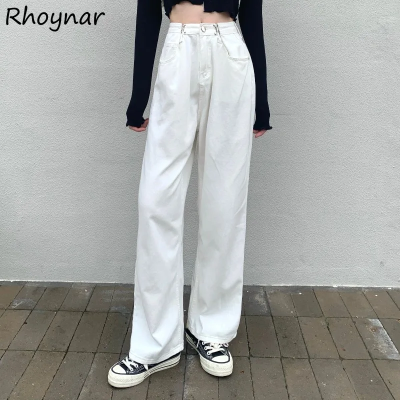 

Jeans Women White Adjustable Waist Leisure Girls Washed Vintage Harajuku Trouser All-match Student Casual Fashion Simple Female