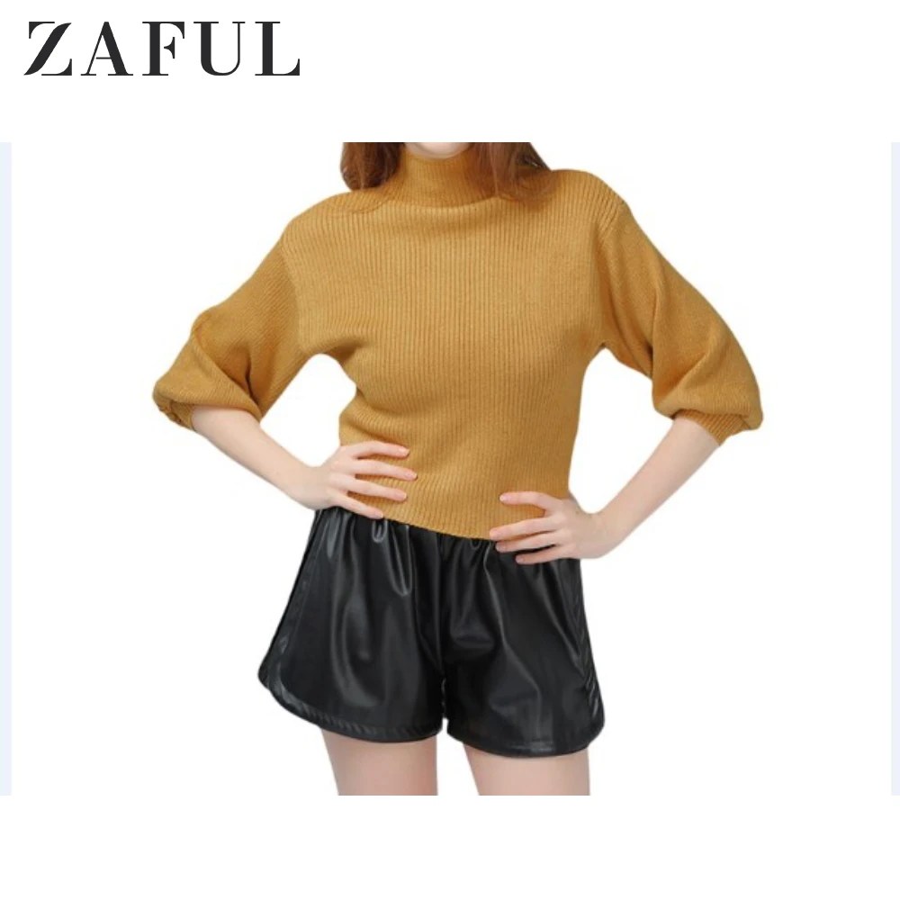 Женский пуловер с круглым вырезом ZAFUL однотонный фонариком на осень и зиму